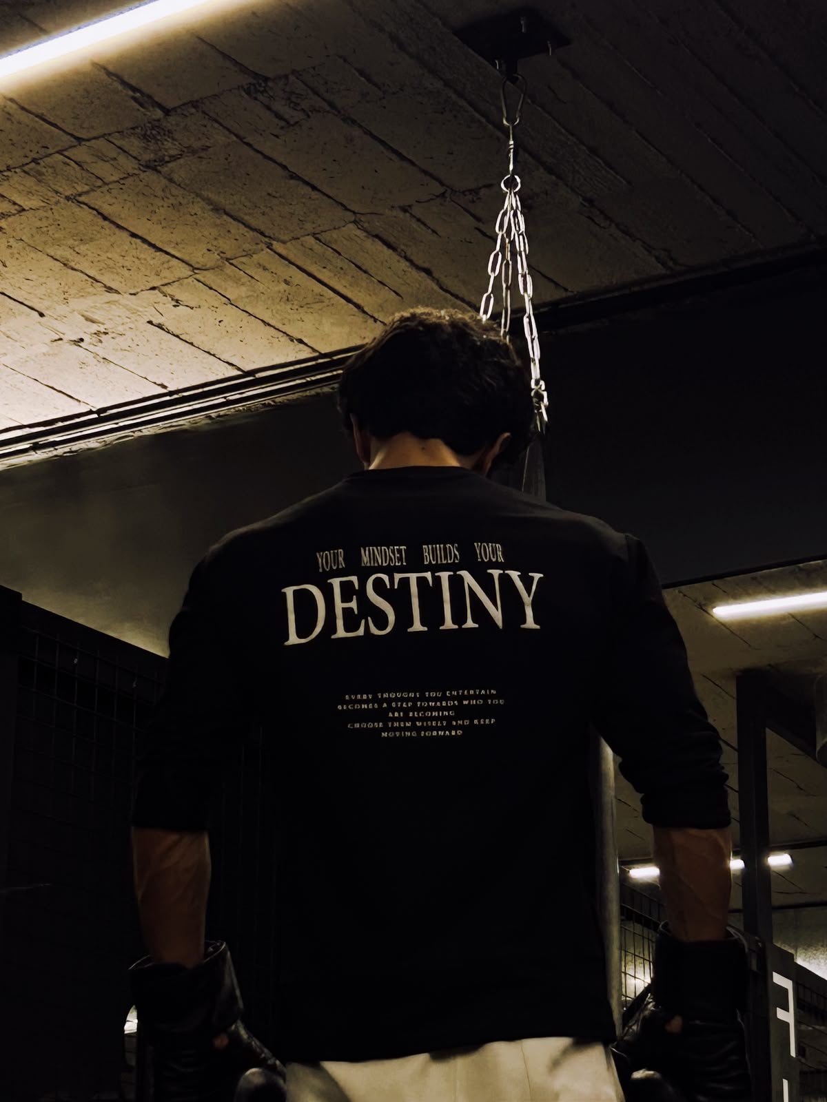Back of the Destiny long sleeve in the gym